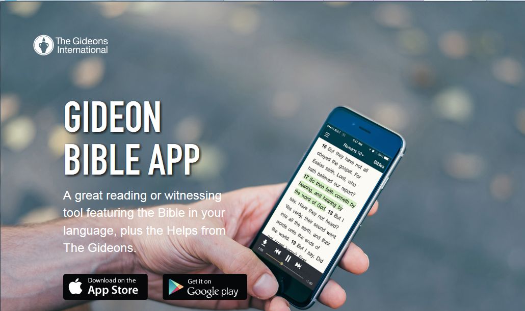 Gideon Bible App available via iTunes or GooglePlay